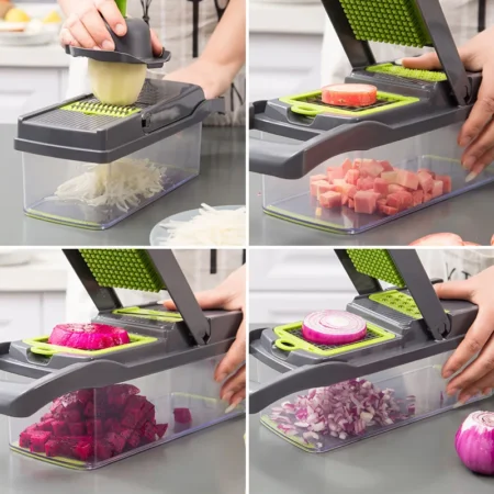 Multifunctional Kitchen Vegetable Chopper: Onion Slicer, Dicer, and Grater with Handle